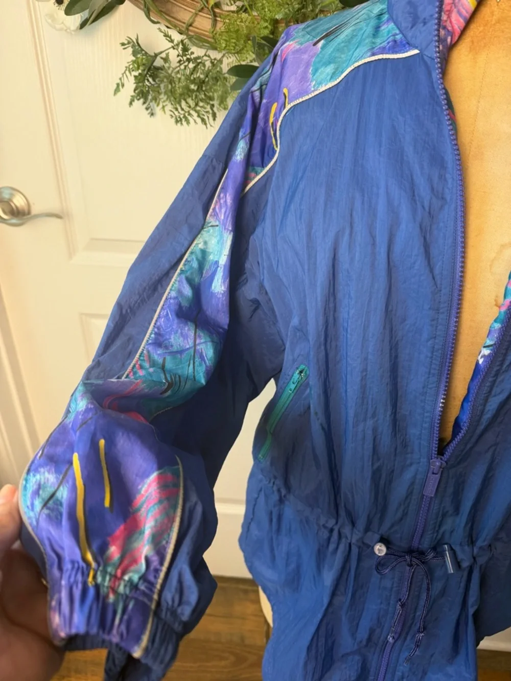 VINTAGE Reebok Jacket Womens Small, Blue Green Windbreaker retro, 1990s - Picture 2 of 9